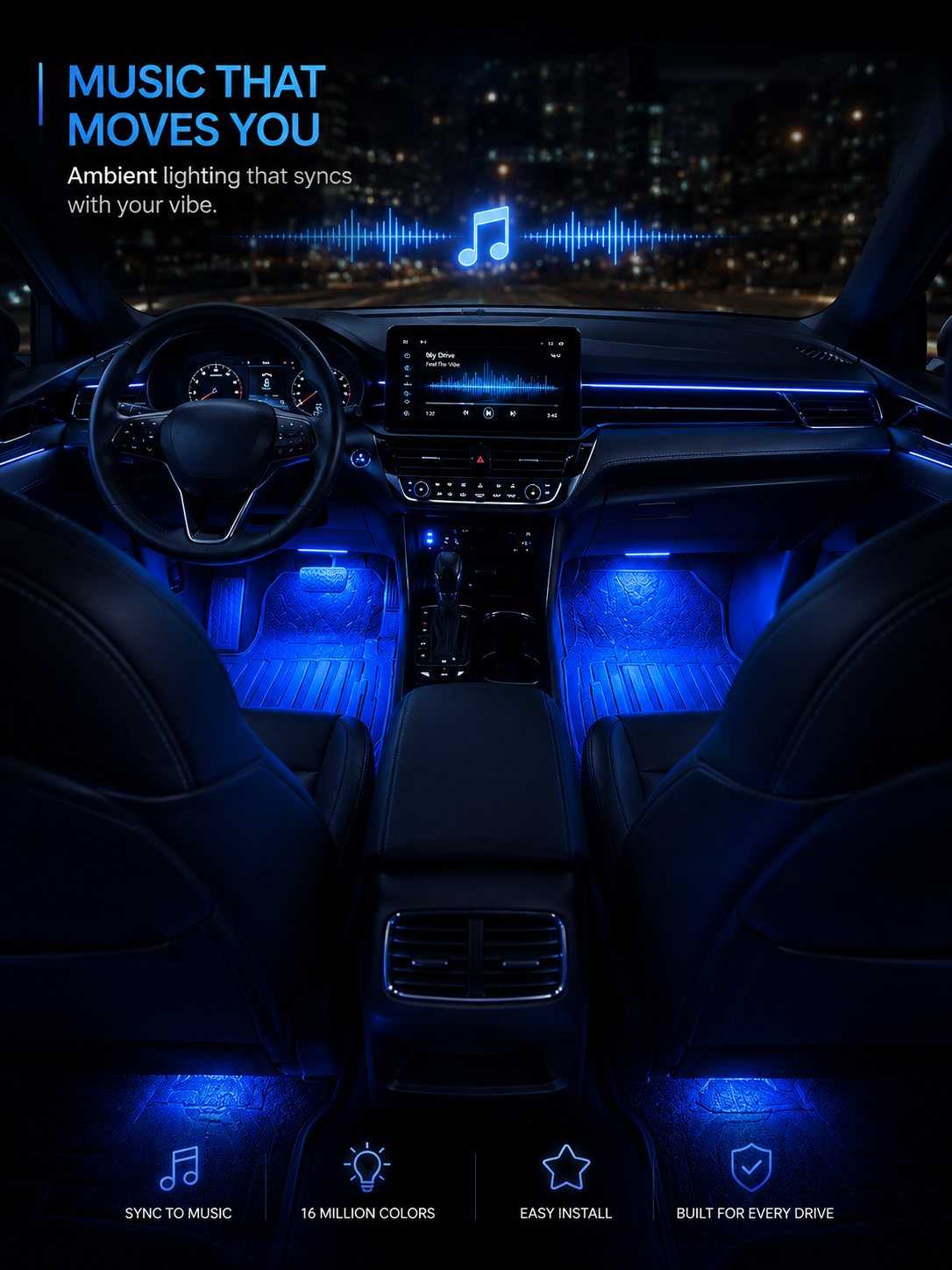 VibeDrive Car Interior LED Lights –  (USB/Cigarette Lighter)